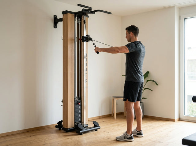Reverse Flys einarmig (Rear Delt Fly) auf dem Torre per trazioni fitness in legno di quercia – TWHEELS