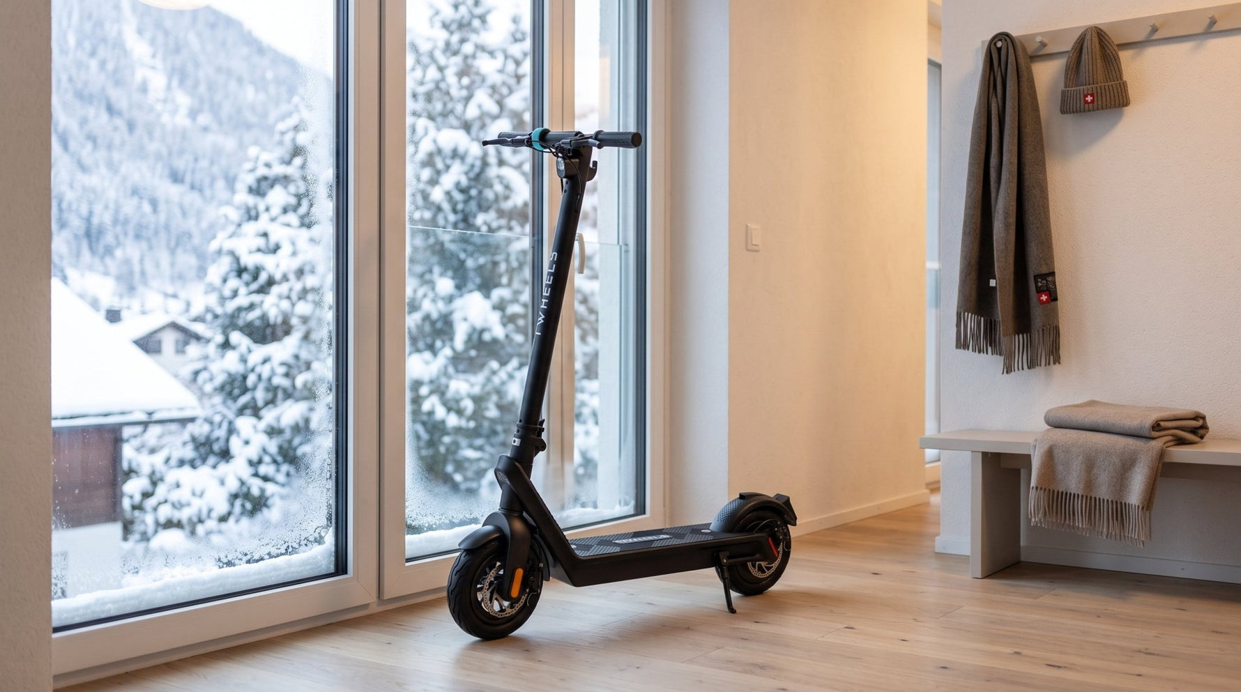 TWHEELS E-Scooter im warmen Hausflur, richtige Akku-Lagerung im Winter