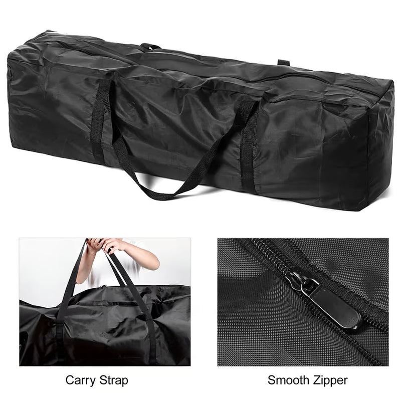 Schwarze, rechteckige E-Scooter Tragtasche aus robustem Stoff mit Reißverschluss und Tragegurten.
