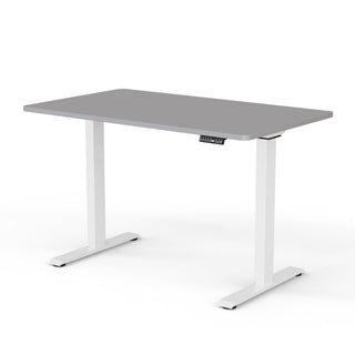 TWHEELS elektrisch höhenverstellbarer Bürotisch 140x80 cm mit heller Platte, Studioaufnahme.