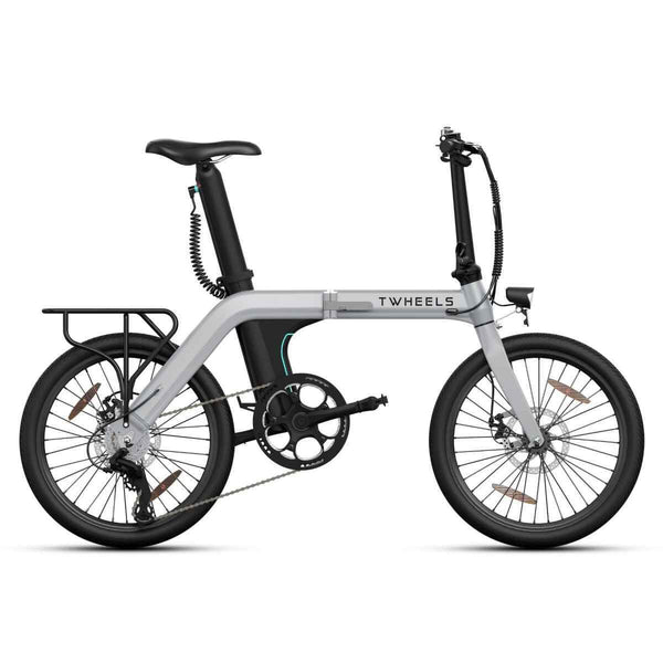 TWHEELS E-Bike City vélo pliant avec porte-bagages monté en vue latérale