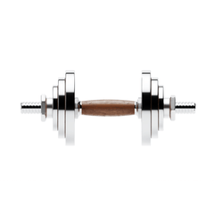 TWHEELS Hantel-Set in Holzoptik mit Ständer aus Walnussholz und polierten Griffen.