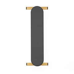 Elegante Hantelbank aus hellem Eichenholz mit dunkelgrauem Polster, schlankes, modernes Design.