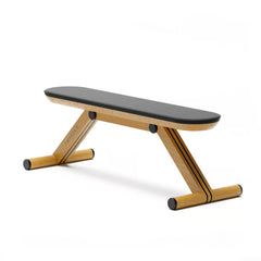 TWHEELS Hantelbank aus Eichenholz mit schwarzem Polster, Studioaufnahme fürs Home-Gym.