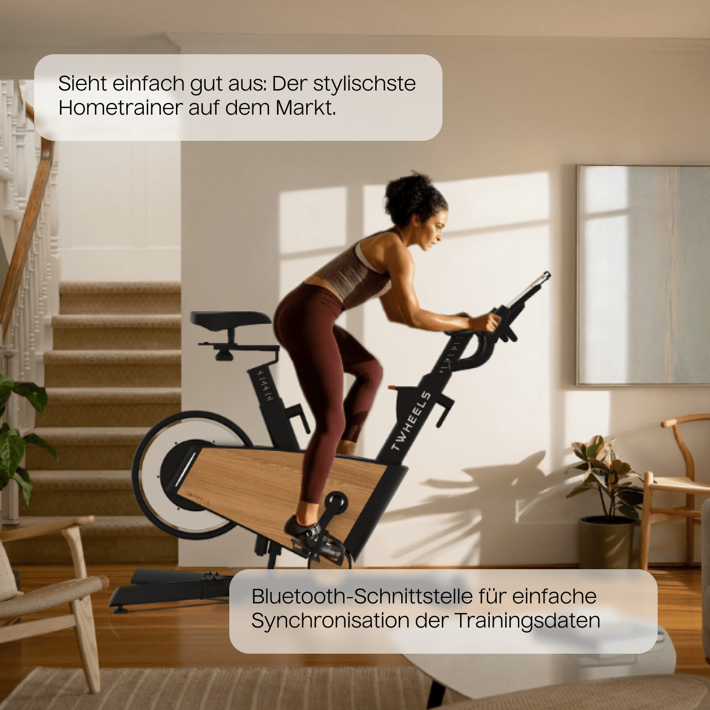 heimtrainer fahrrad holz Hometrainer Indoor Bike aus Eichenholz 32 Widerstandsstufen, Bluetooth