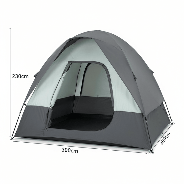 Tenda autoportante senza veicolo con archi del telaio visibili e dimensioni 300 × 300 × 230 cm