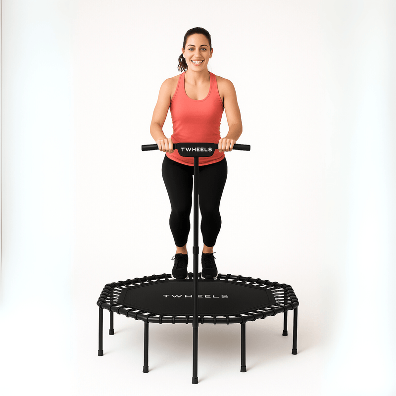 Fitness - Trampolin – höhenverstellbar mit T - Griff & Bungee - Federung - TWHEELS