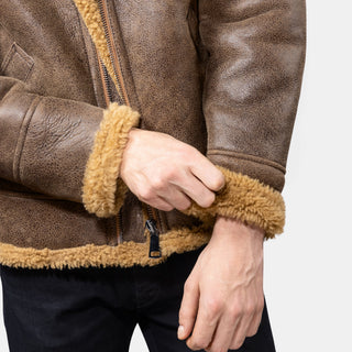 GÖTTIG Shearling-Lederjacke Braun, Ärmelbündchen aus Lammfell im Detail