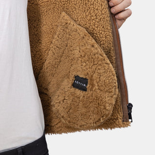GÖTTIG Shearling-Lederjacke Camel, Innenseite aus Lammfell mit Innentasche und GÖTTIG-Etikett