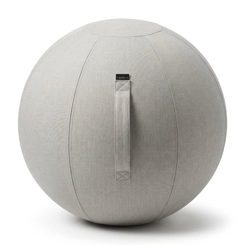 Hellgraue TWHEELS Sitzball-Hülle in Leinenoptik für 75 cm auf weissem Hintergrund.