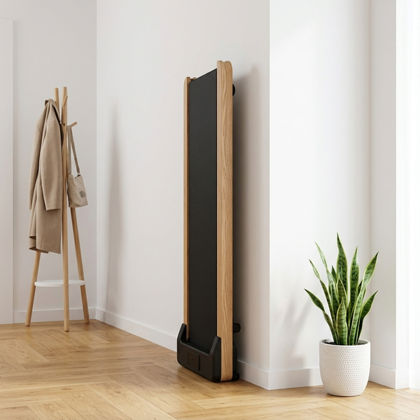 TWHEELS WalkingPad leaned upright against the wall, stored space-savingly