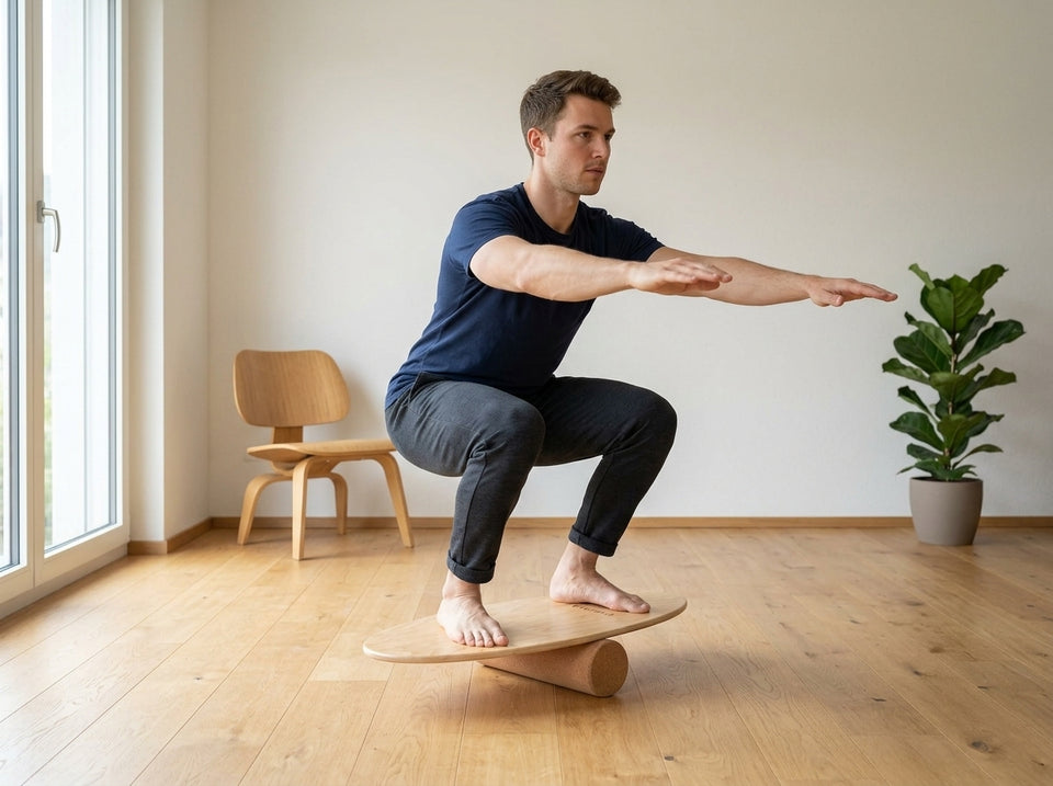 Kniebeugen auf dem Board: Startposition