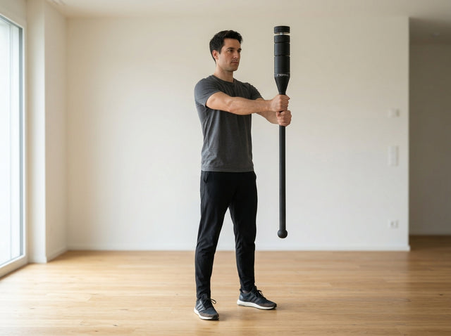 Grundhaltung mit Front-Press auf dem Mace Bell con blocchi di peso regolabili da 6 a 16 kg