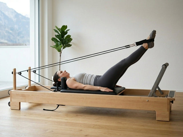 Frosch mit Beinkreisen (Frog & Leg Circles) auf dem Pilates Reformer aus Ahornholz (faltbar) - TWHEELS