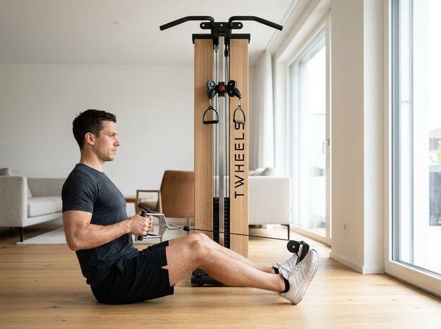 Rudern sitzend am Kabel (Seated Row) auf dem Torre per trazioni fitness in legno di quercia – TWHEELS