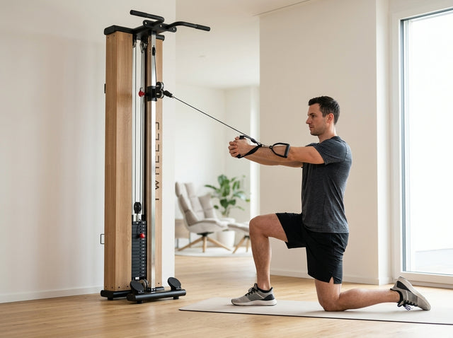 Pallof Press (Anti-Rotation) auf dem Torre per trazioni fitness in legno di quercia – TWHEELS