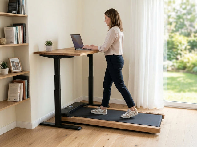 Walking-Desk-Arbeitstag auf dem Tapis de marche en bois de chêne – TWHEELS