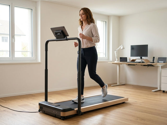 Zügiges Gehen bis leichtes Joggen (mit Handlauf) auf dem Tapis de marche en bois de chêne – TWHEELS