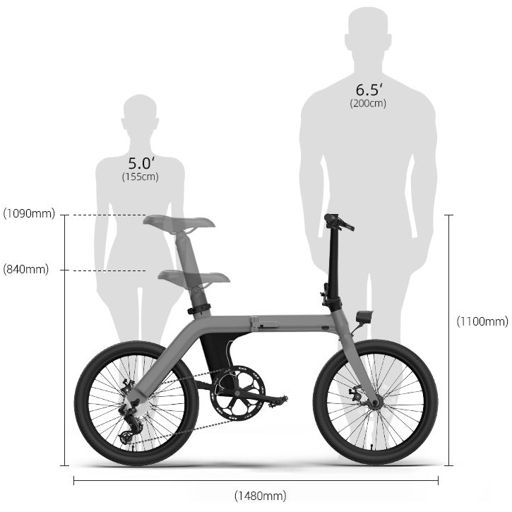 Le vélo électrique pliable pour les cyclistes de 155 cm à 200 cm.